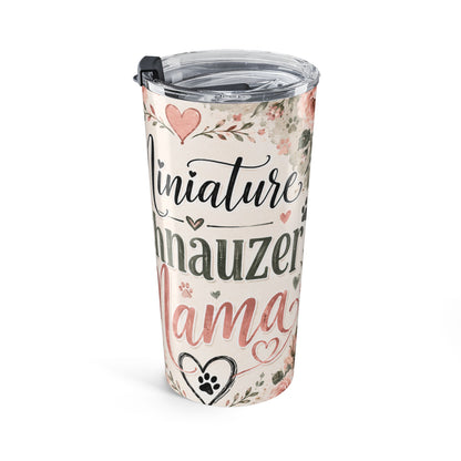 20oz Floral Miniature Schnauzer Tumbler - "Mini Schnauzer Mama" Insulated Travel Cup