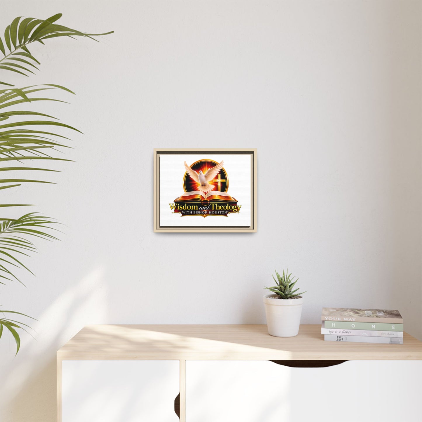 Framed Canvas Print — "Wisdom and Theology" Dove & Bible Wall Art