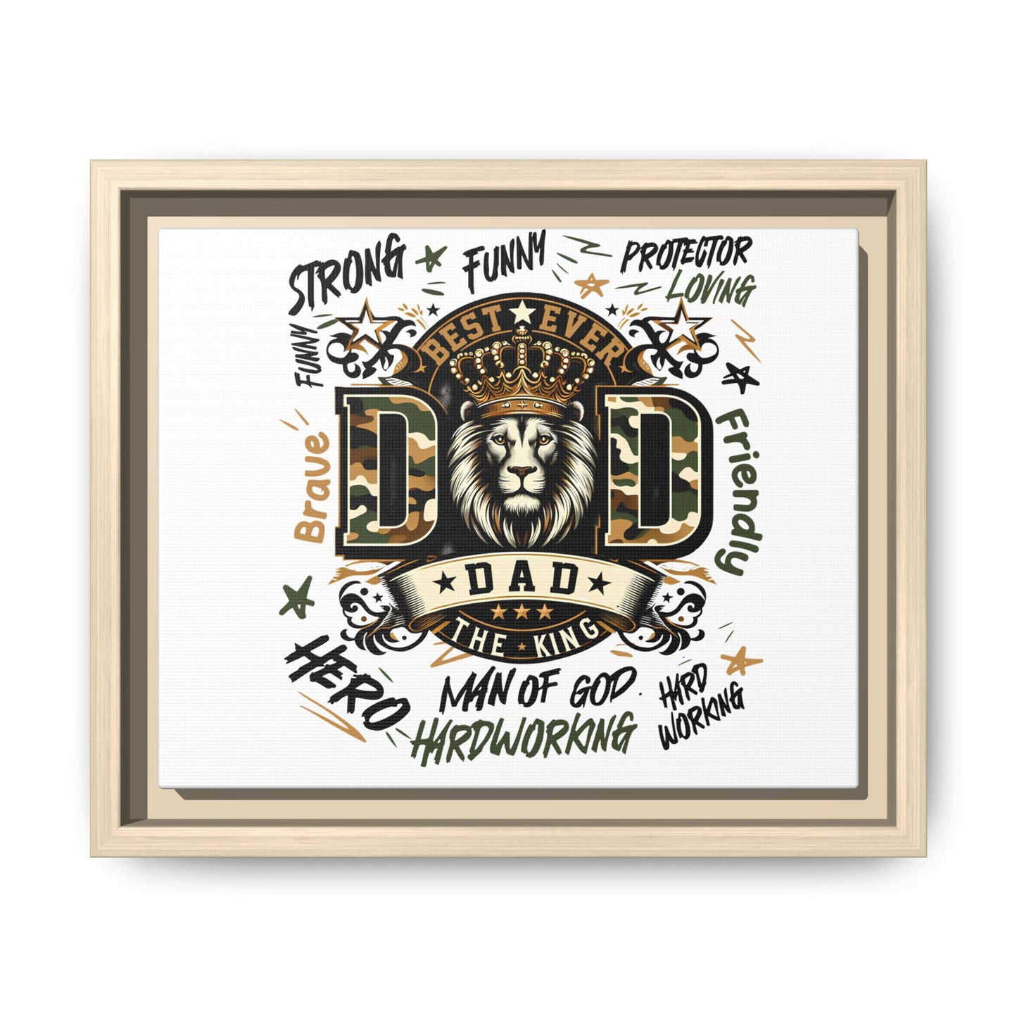 Framed Matte Canvas 'Best Ever DAD' Wall Art – Lion King Design, Father’s Day Gift
