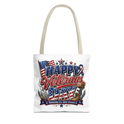 Veterans Day Tote Bag — "Happy Veterans Day" Patriotic All-Over Print