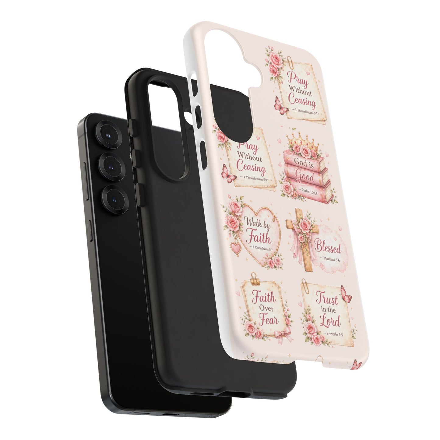 Christian Floral Phone Case — "Pray Without Ceasing" Faith Cross Design