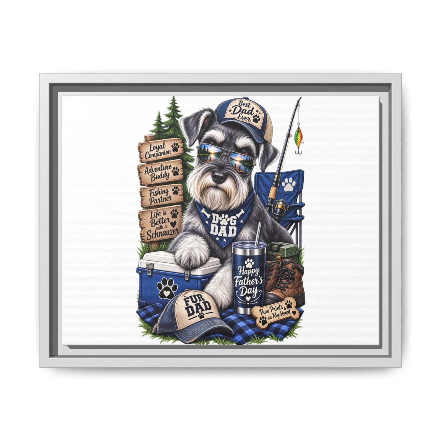 Dog Dad Schnauzer Father's Day Framed Canvas Wall Art — Fishing & Camping Pet Gift