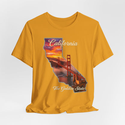 California Golden Gate Tee — "California The Golden State" Sunset Map T-Shirt