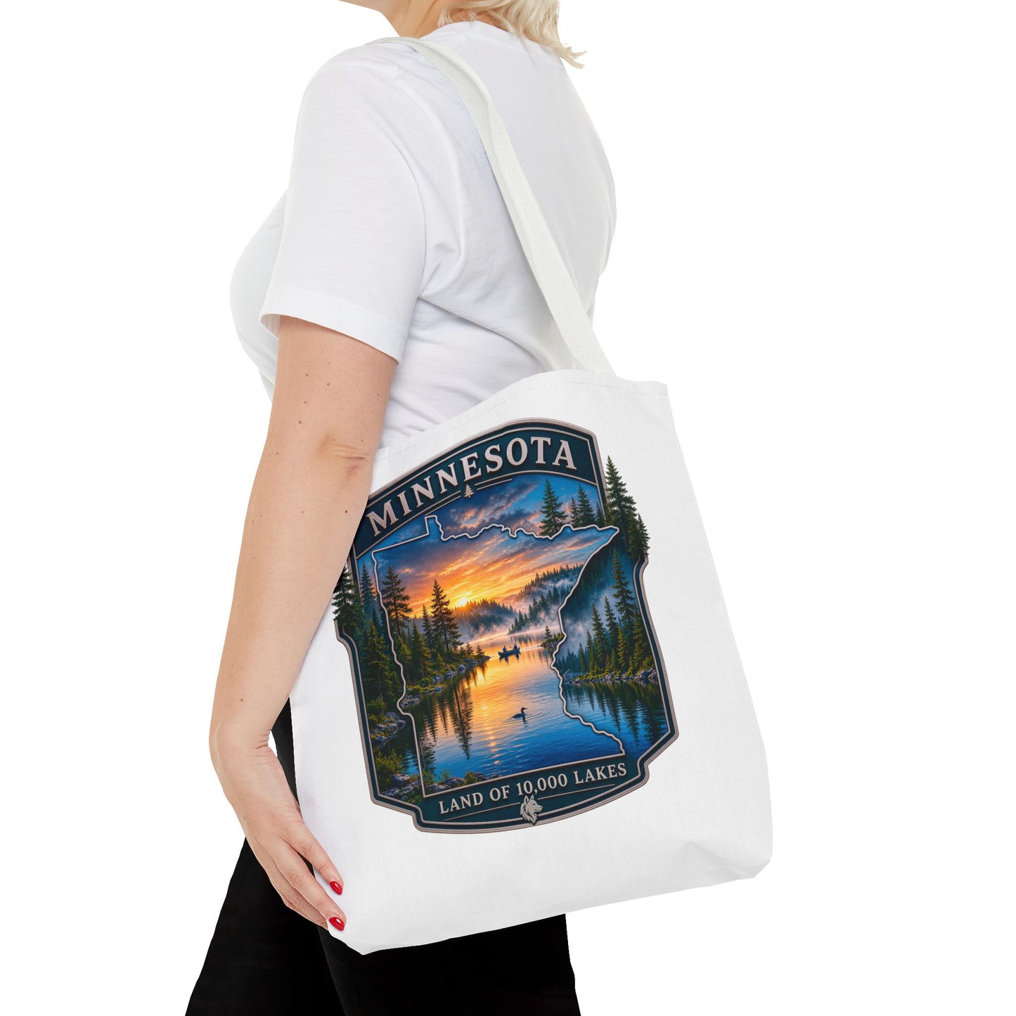 Minnesota Scenic Tote Bag — 'Land of 10,000 Lakes' Sunset Lake Design