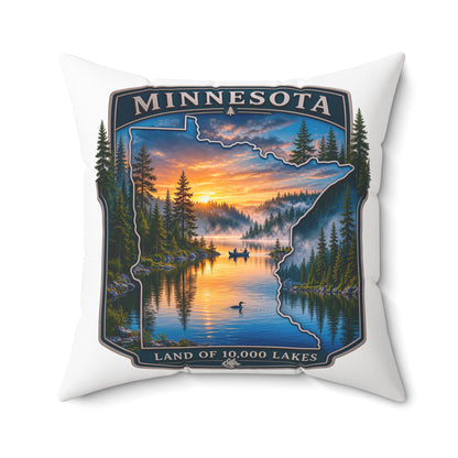 Minnesota Lakes Scenic Throw Pillow — 'Land of 10,000 Lakes' Sunset Cabin Decor