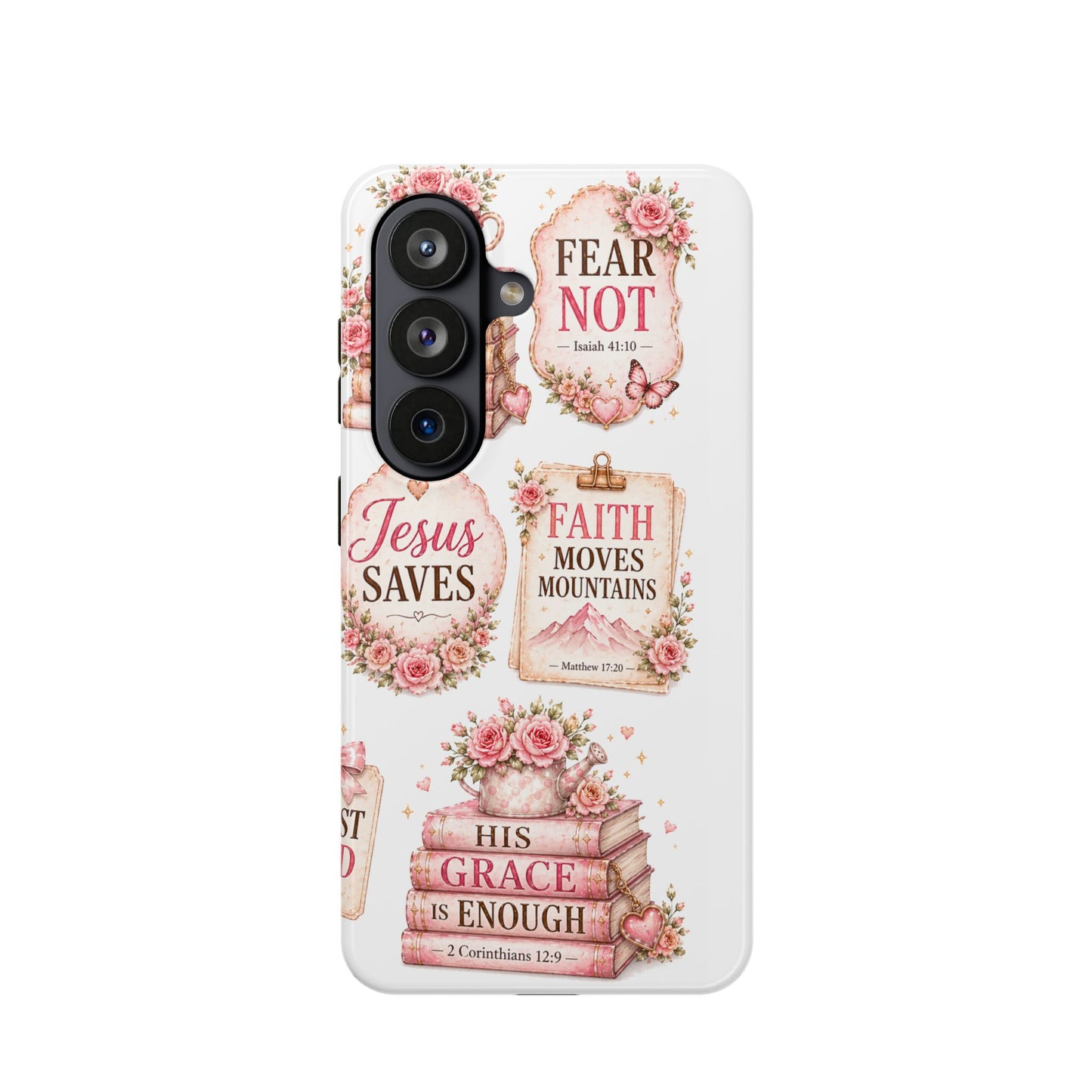 Christian Phone Case - "Fear Not, Faith Moves Mountains, Jesus Saves" Floral Magnetic Impact-Resistant Case