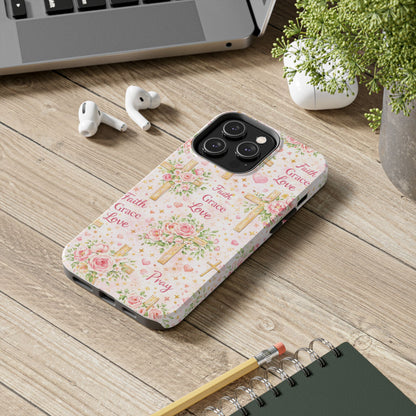 Faith Grace Love Cross Phone Case | Christian Floral iPhone Case