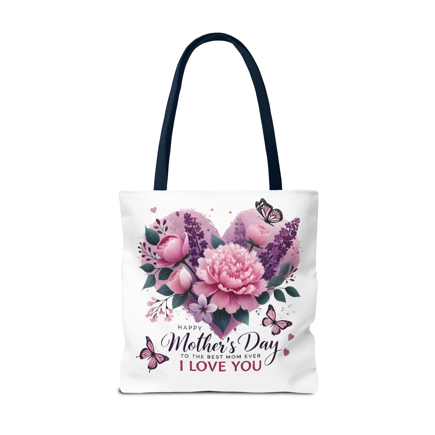 Mother's Day Floral Tote Bag - "Happy Mother's Day I Love You" Heart Bouquet