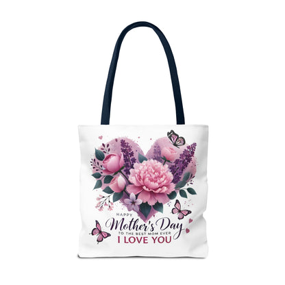 Mother's Day Floral Tote Bag - "Happy Mother's Day I Love You" Heart Bouquet