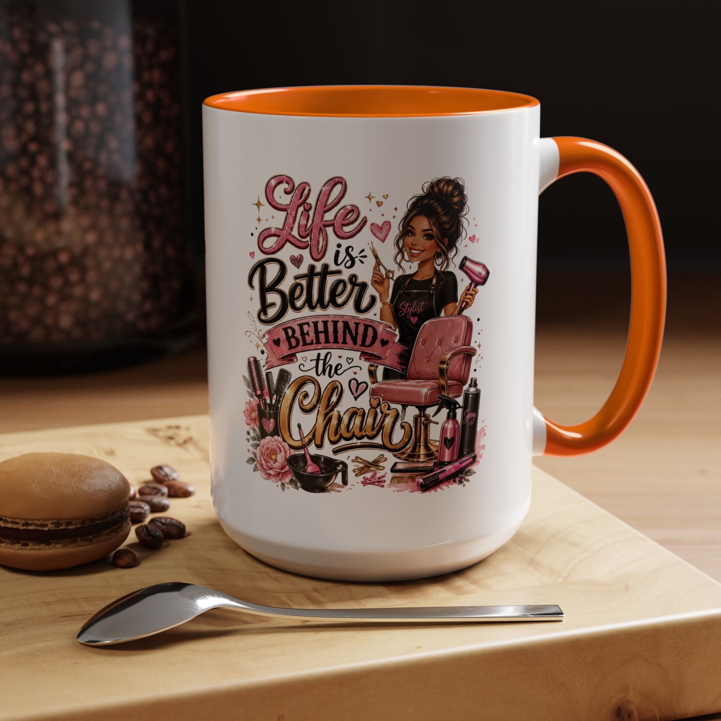 Life Is Better Behind the Chair Coffee Mug — Hair Stylist Barber Salon Gift (11/15oz)