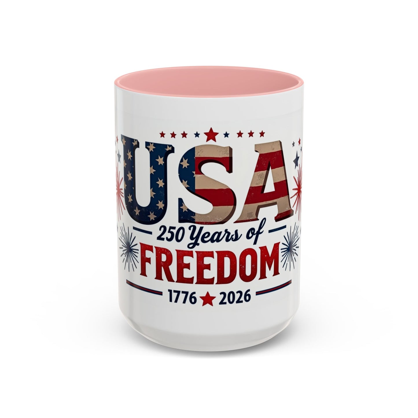 USA 250 Years of Freedom Accent Coffee Mug – 1776–2026 Patriotic Fourth of July Gift