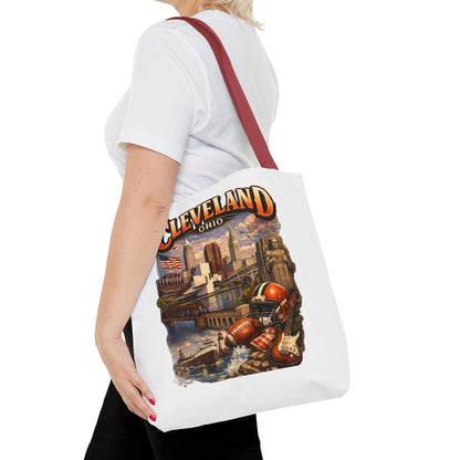 Cleveland Cityscape Tote Bag — Vintage Ohio Skyline & Sports Montage