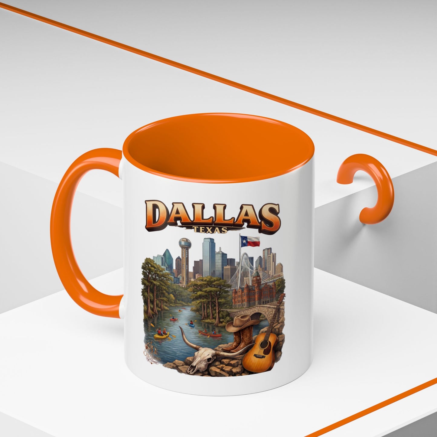 Dallas Skyline Accent Coffee Mug — Texas Souvenir Mug with Guitar & Cityscape