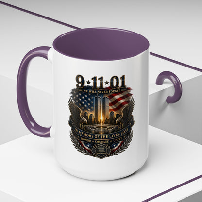 9·11 Memorial Coffee Mug — Never Forget Tribute Accent Mug (11/15oz)