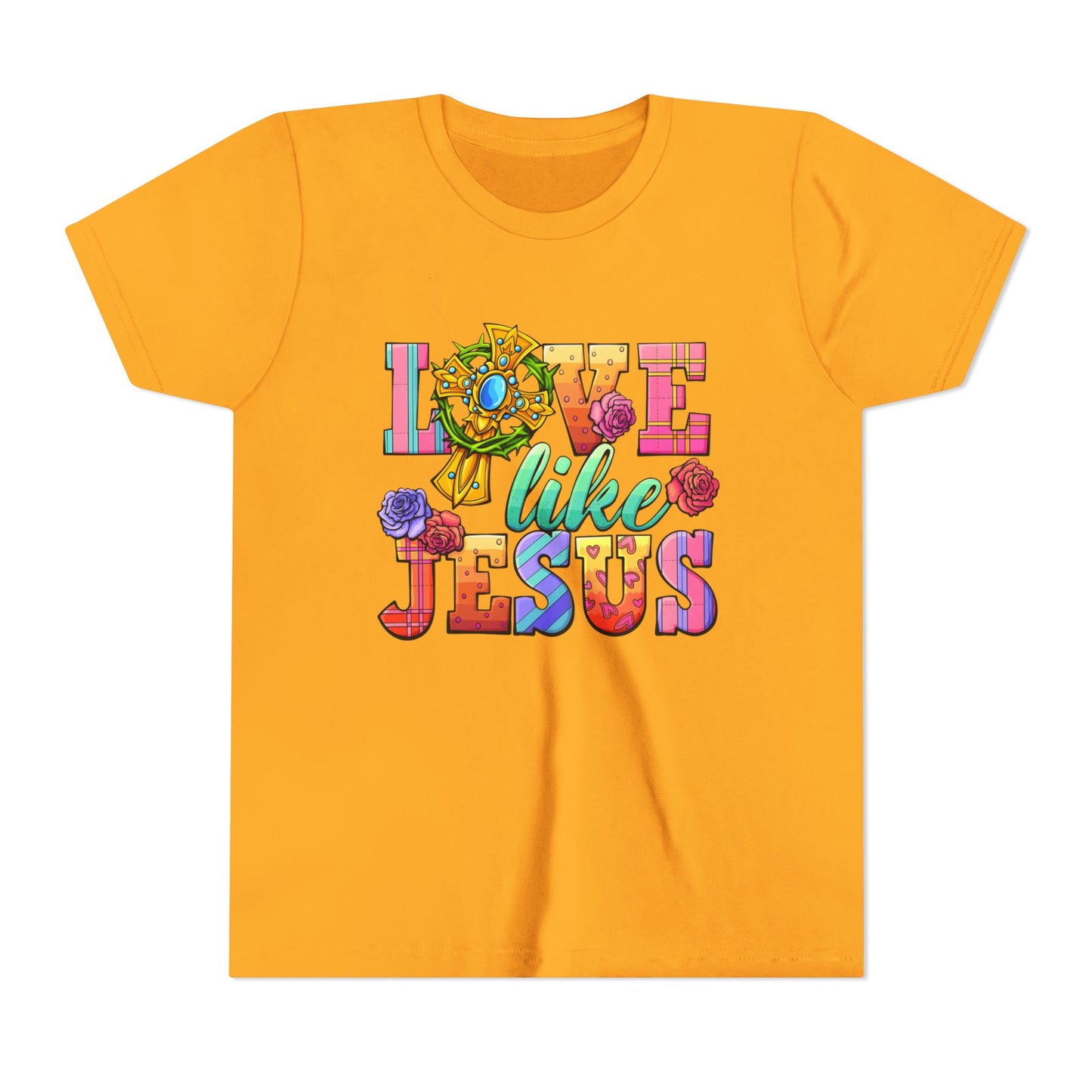 Youth Tee — "Love Like Jesus" Colorful Faith Graphic