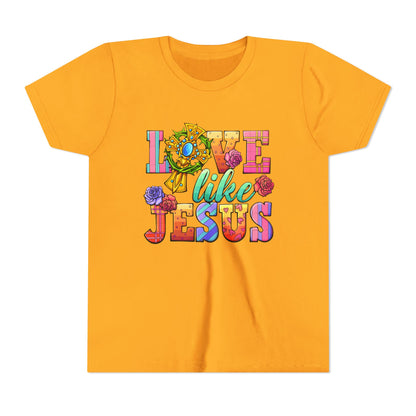 Youth Tee — "Love Like Jesus" Colorful Faith Graphic