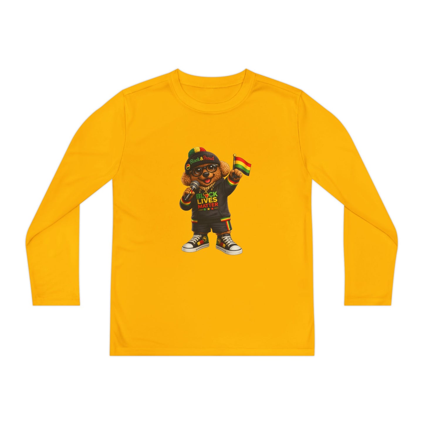 Youth Long Sleeve Tee — Black Lives Matter Kid Graphic with Rasta Flag