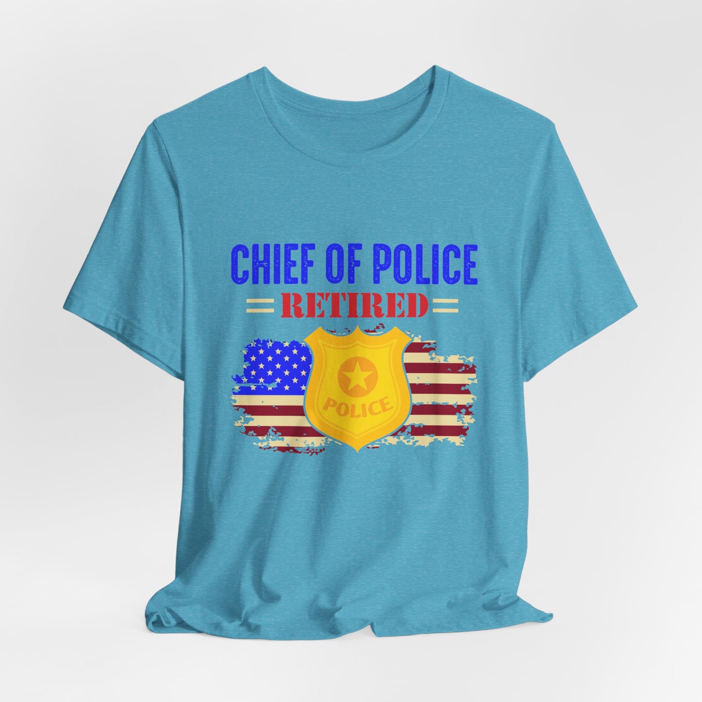Retired Chief of Police T-Shirt — American Flag Badge Retirement Tee