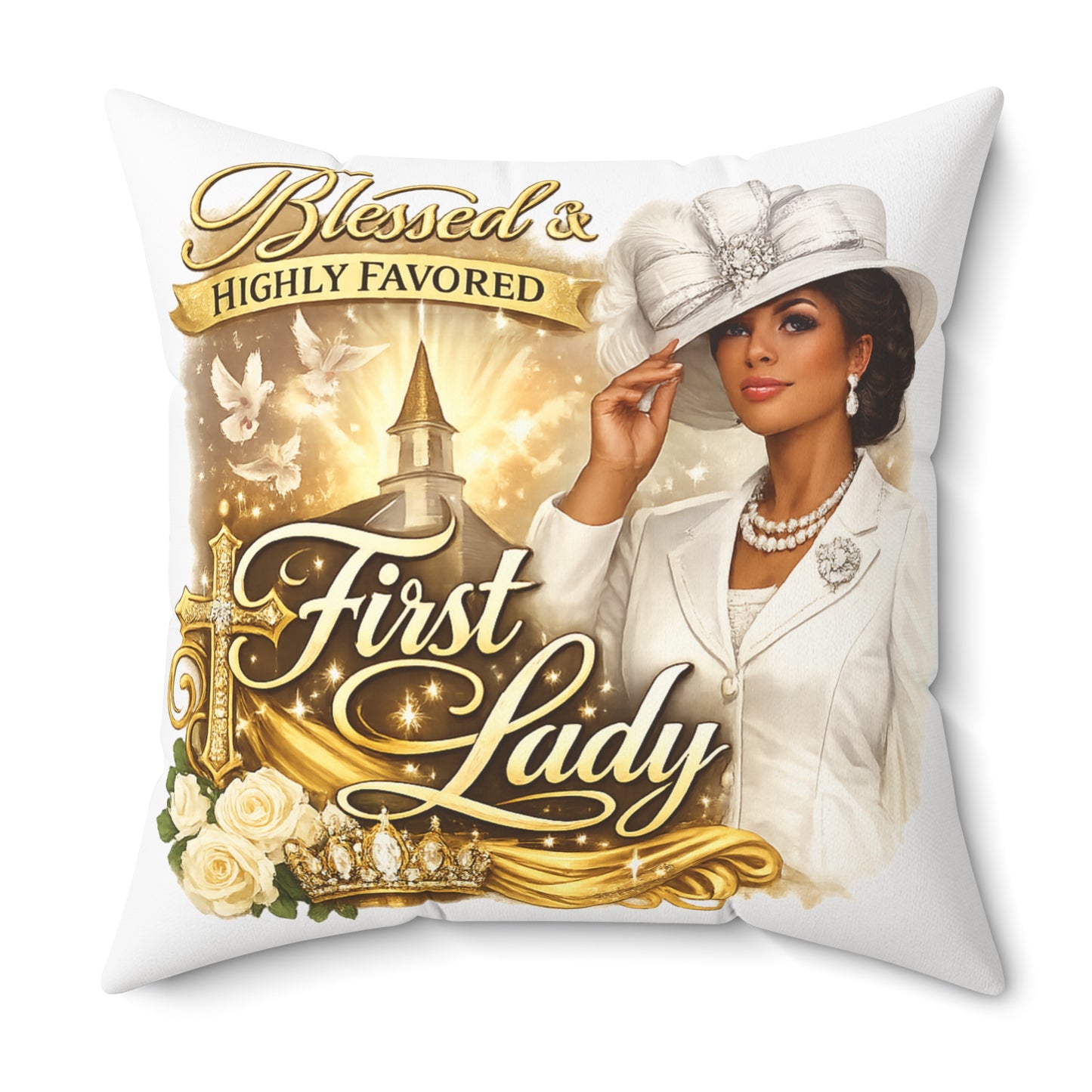 First Lady Decorative Pillow — "Blessed & Highly Favored" Church Home Decor
