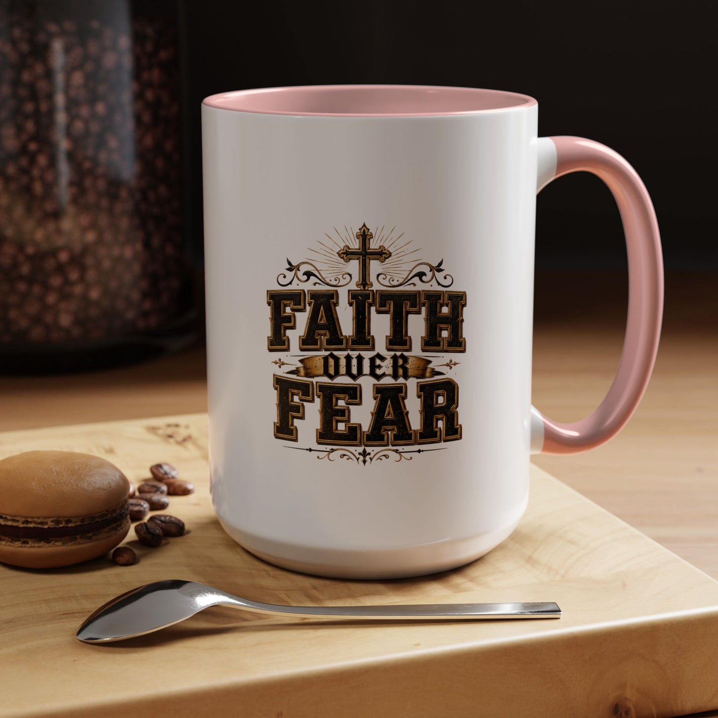Faith Over Fear Accent Coffee Mug - Inspirational Christian Coffee Cup (11/15oz)