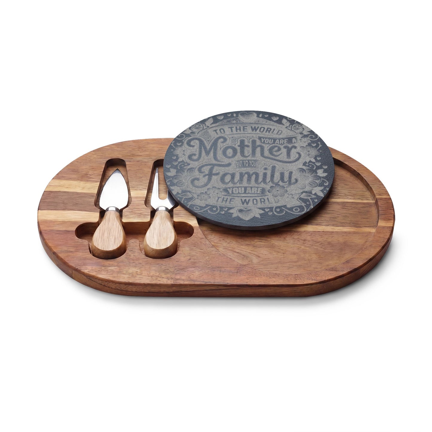 Engraved Charcuterie Board — "To the World You Are a Mother" Serving Set