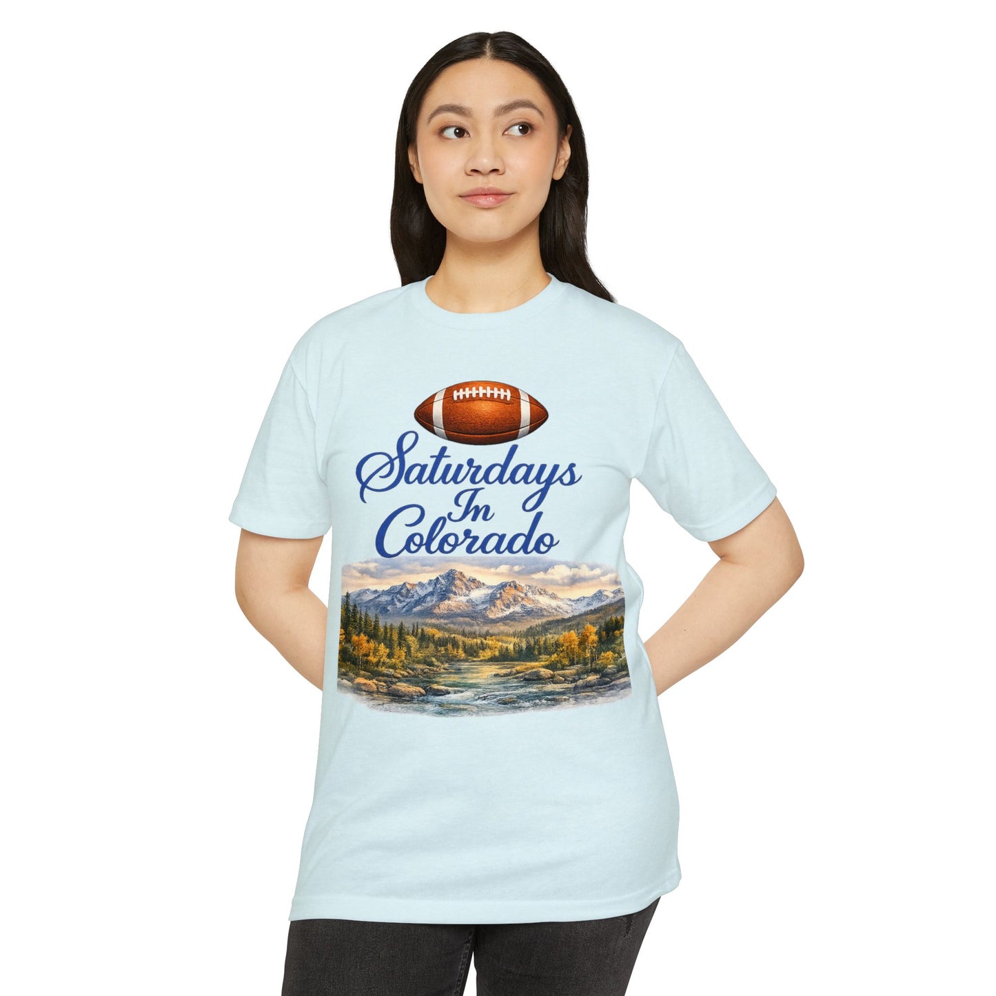 Saturdays in Colorado T-Shirt — Football & Mountain Scenic Tee