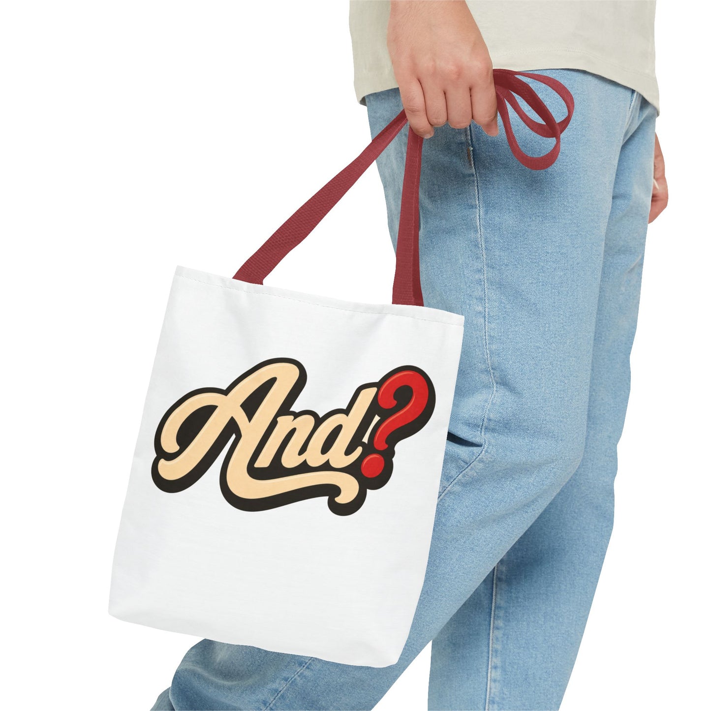 And? Graphic Tote Bag — Retro Script Question Mark Design