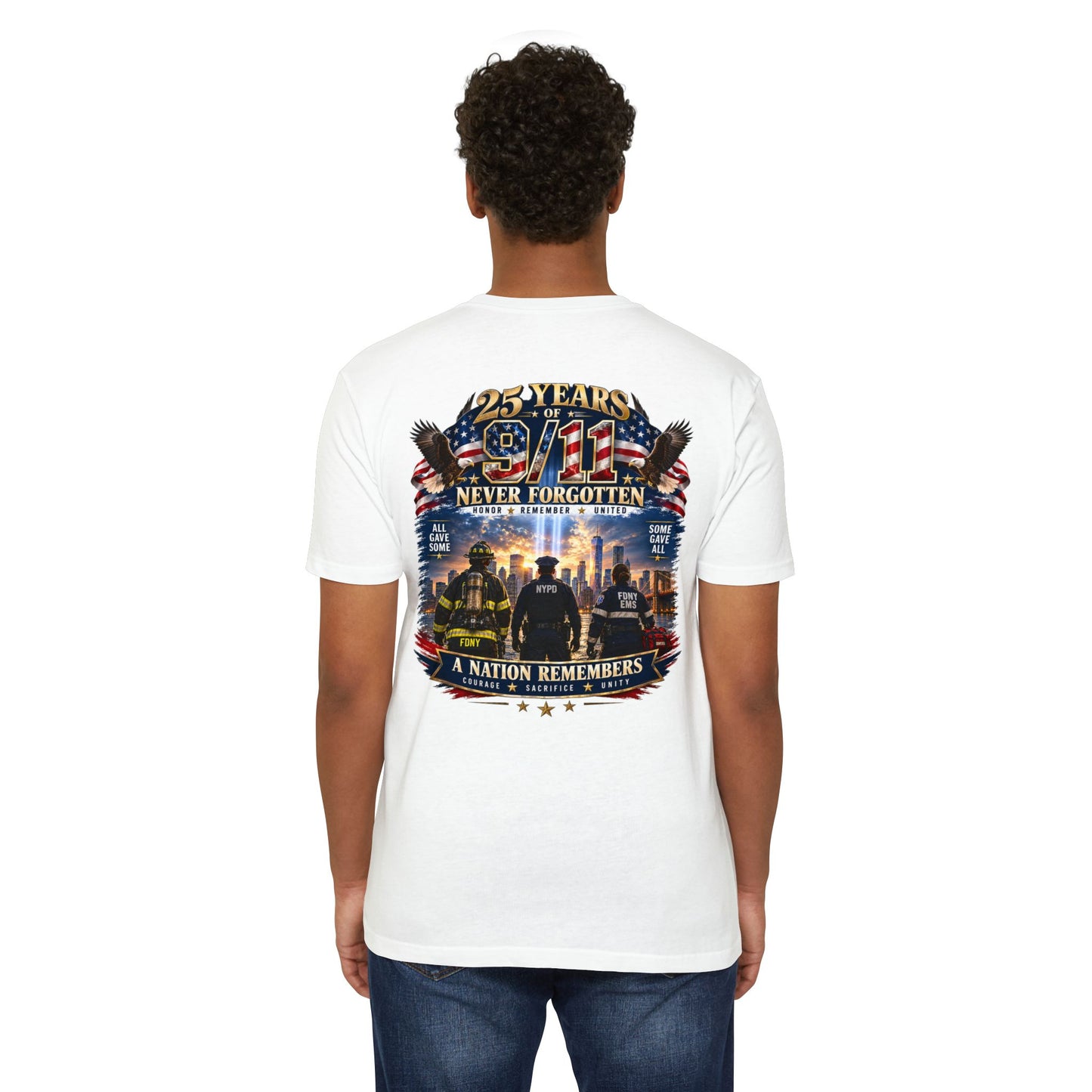 9/11 Never Forgotten T-Shirt — 25 Years Tribute Memorial Tee