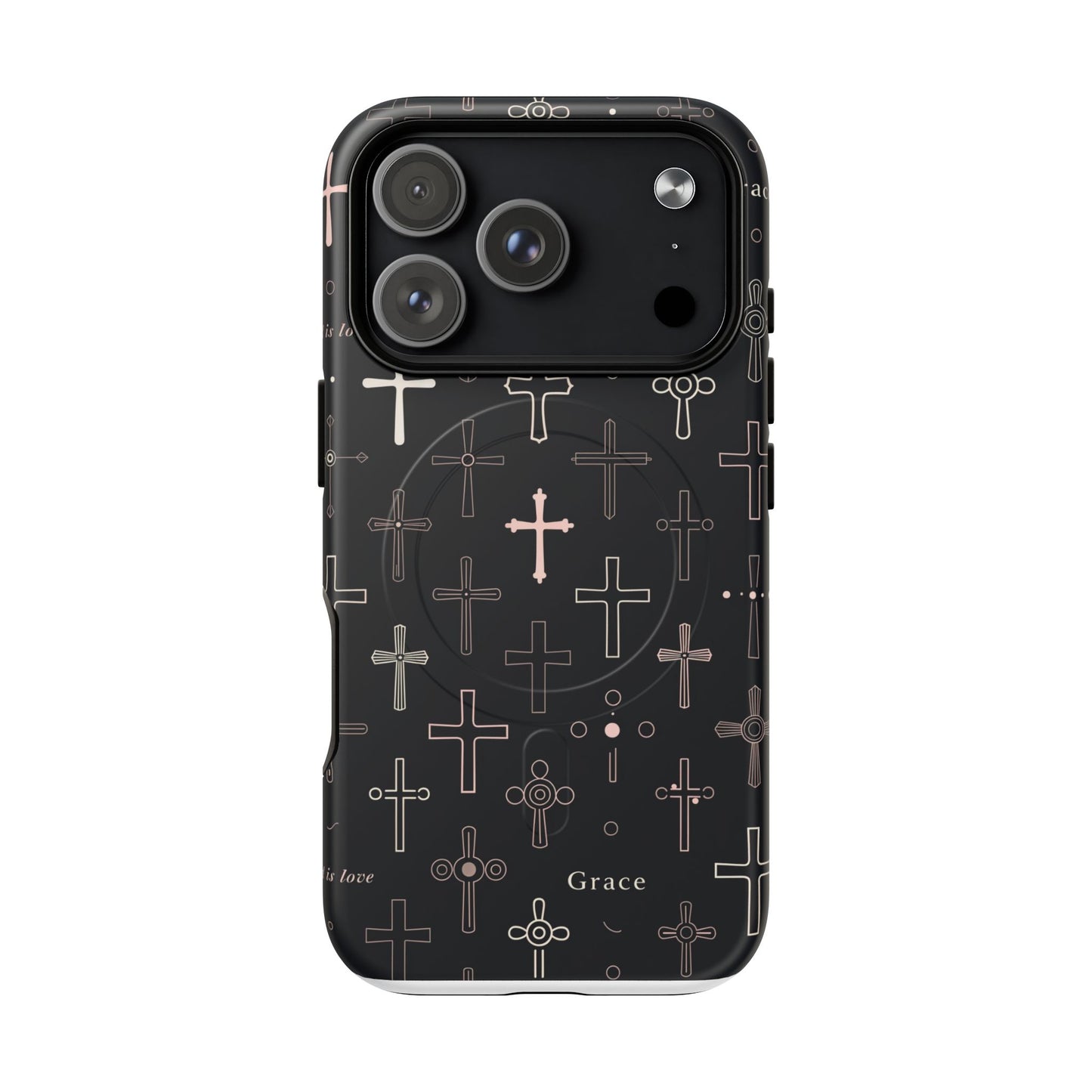Magnetic Phone Case — Black Crosses "Grace" Protective Cover