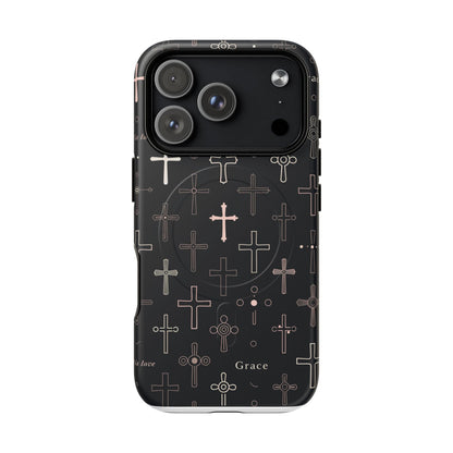 Magnetic Phone Case — Black Crosses "Grace" Protective Cover