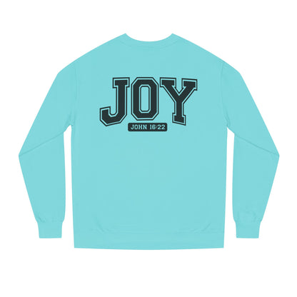 JOY Crewneck Sweatshirt — Bold Collegiate Faith Design (John 16:22)
