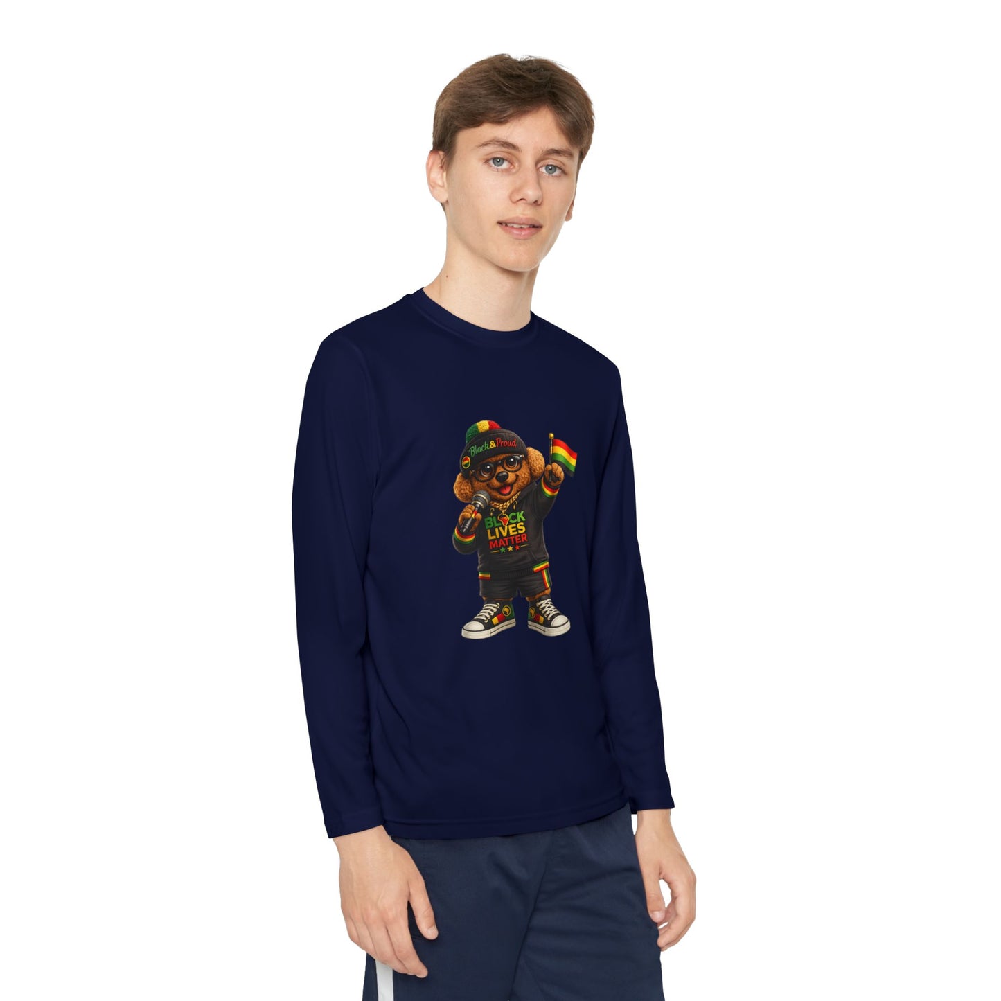 Youth Long Sleeve Tee — Black Lives Matter Kid Graphic with Rasta Flag