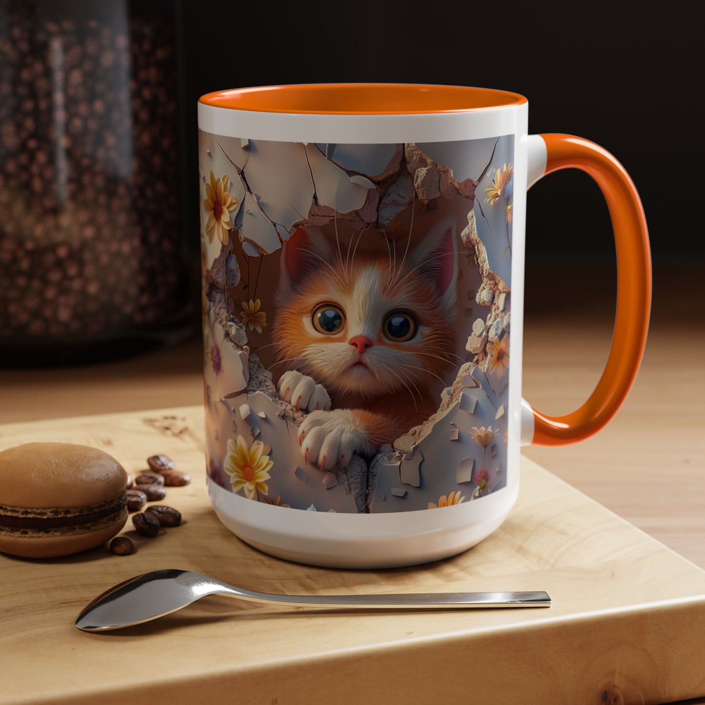 Cute Kitten Floral Coffee Mug – Peekaboo Cat Accent Mug (11/15oz)