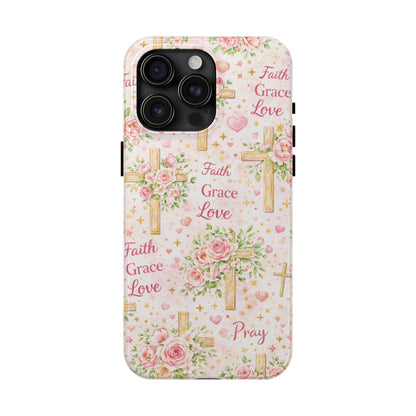 Faith Grace Love Cross Phone Case | Christian Floral iPhone Case