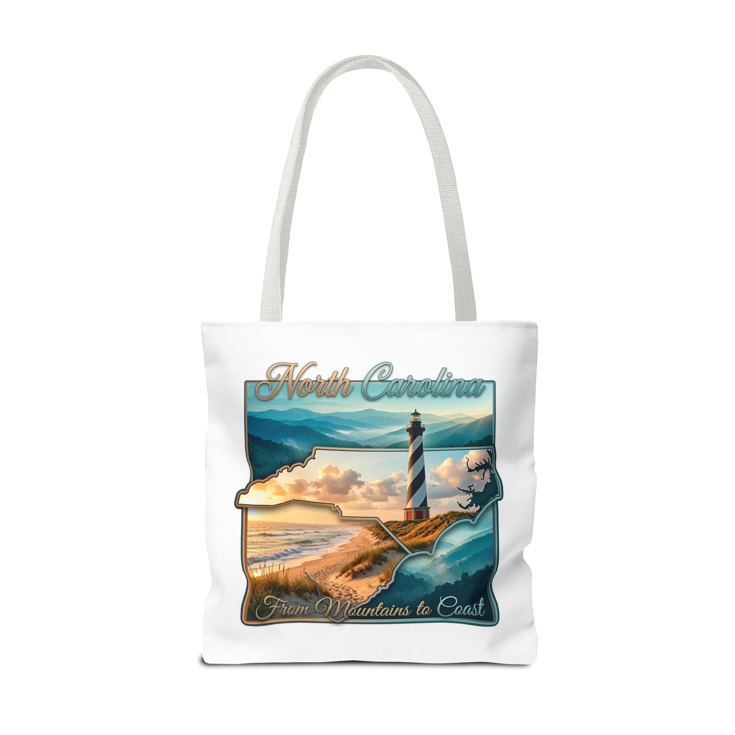 North Carolina Lighthouse Tote Bag — "From Mountains to Coast" Scenic Beach Tote
