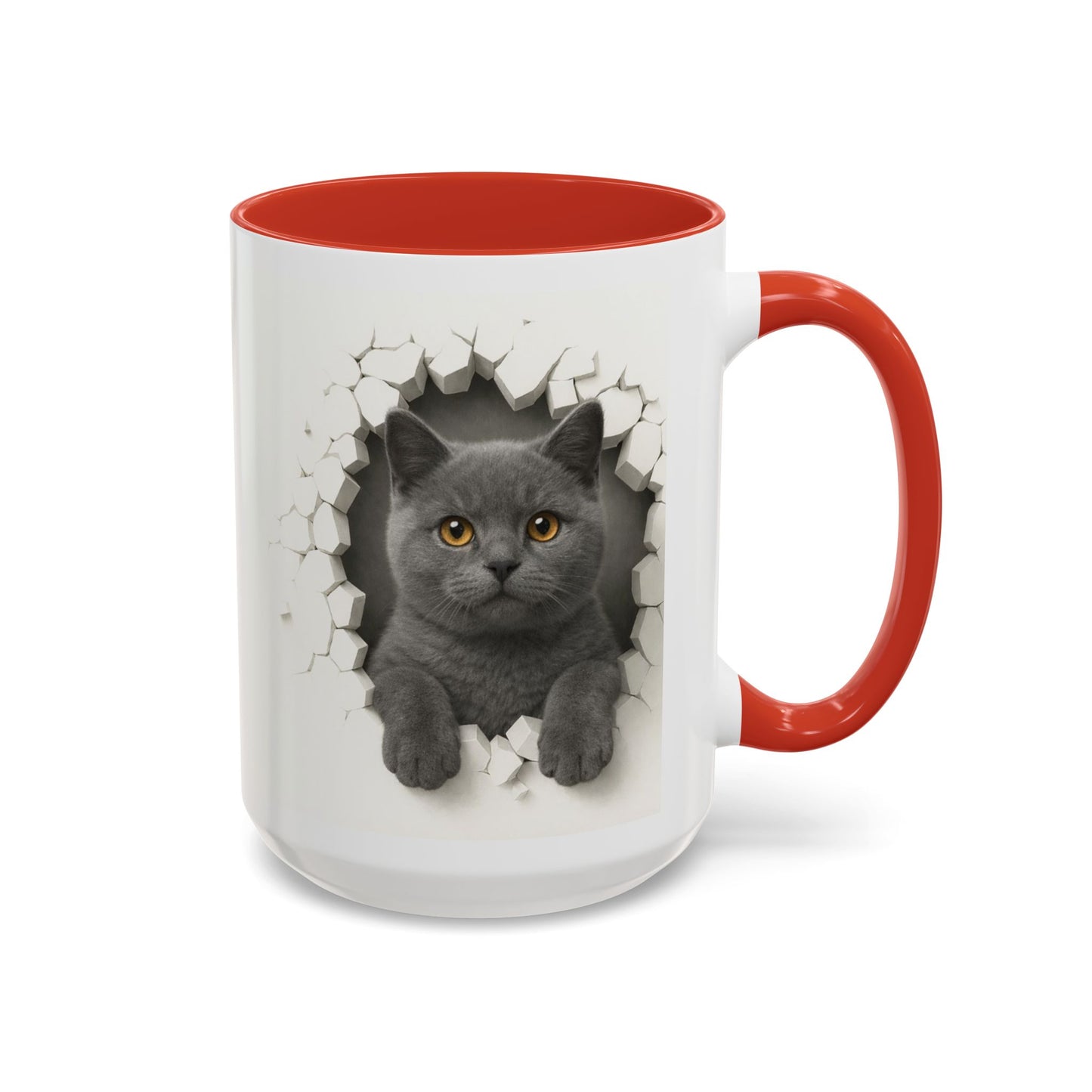 Peekaboo Grey Cat Accent Coffee Mug – Cute 11/15oz Cat Lover Gift