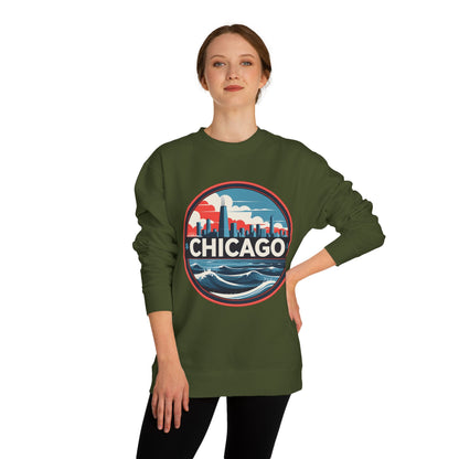 Chicago Skyline Crewneck Sweatshirt — Retro Cityscape Lakefront Design