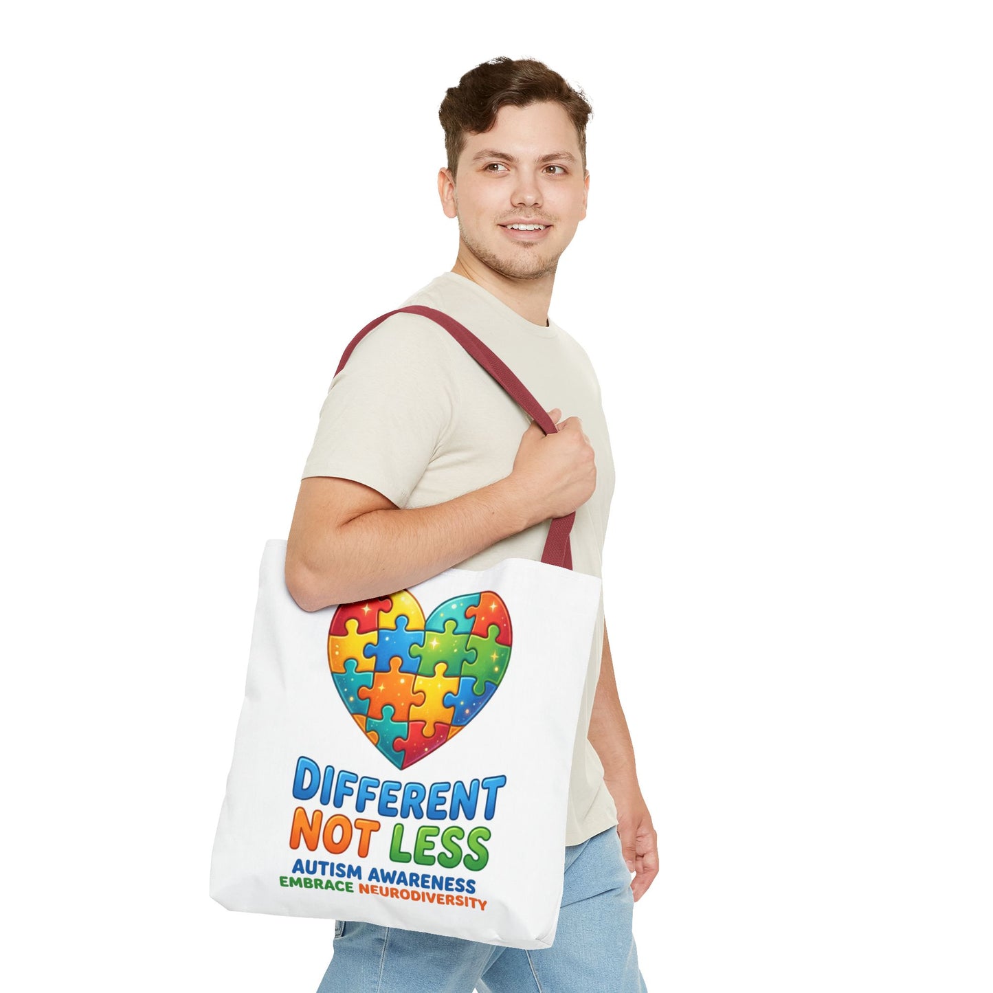 Autism Awareness Tote — "Different Not Less" Puzzle Heart