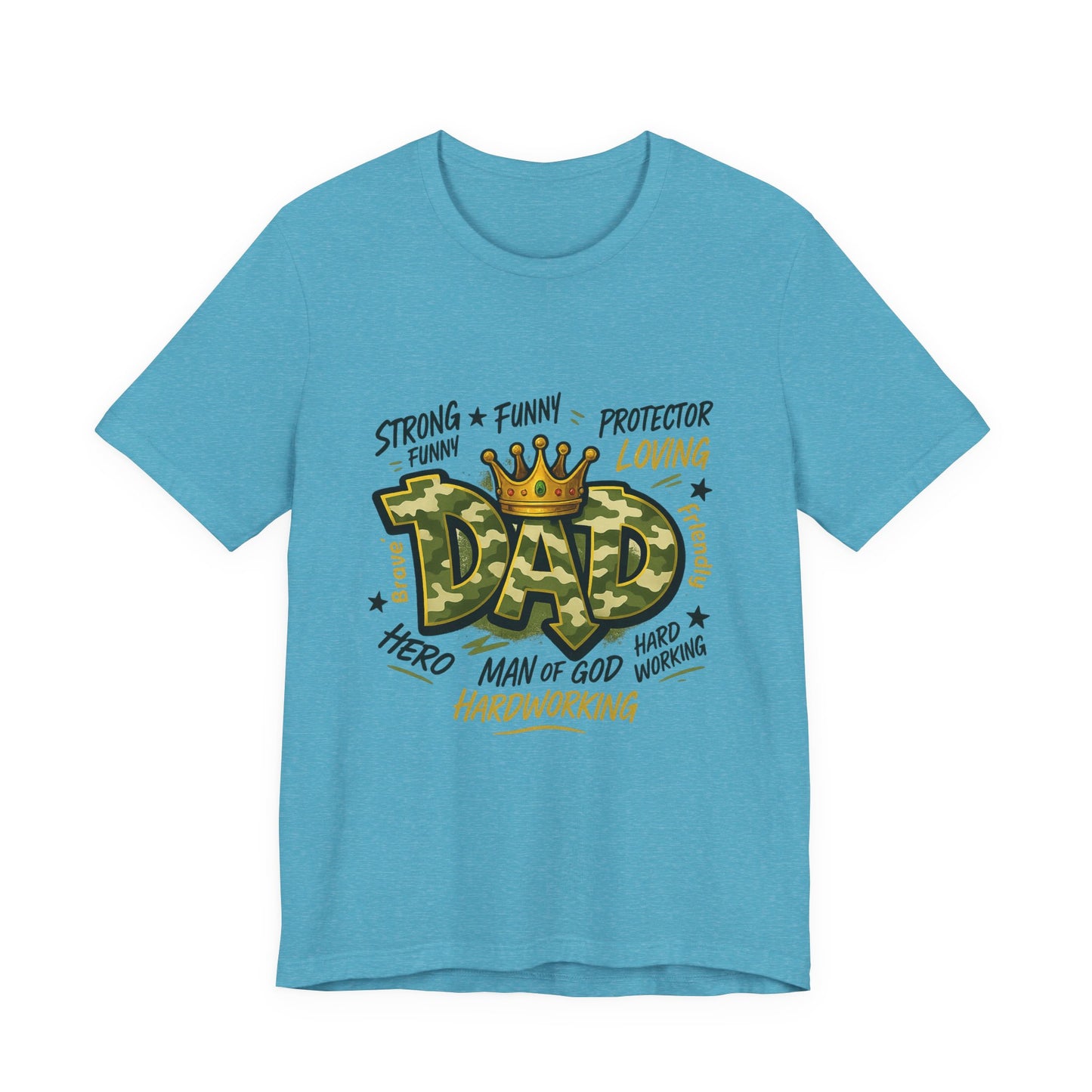 Dad Camo Crown T-Shirt — 'DAD' Graphic with 'Man of God, Hardworking' Father's Day Tee