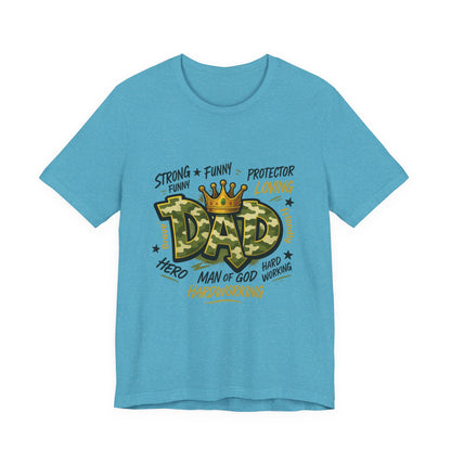 Dad Camo Crown T-Shirt — 'DAD' Graphic with 'Man of God, Hardworking' Father's Day Tee