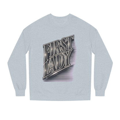 First Lady Graphic Sweatshirt — Retro Metallic Typography Crewneck