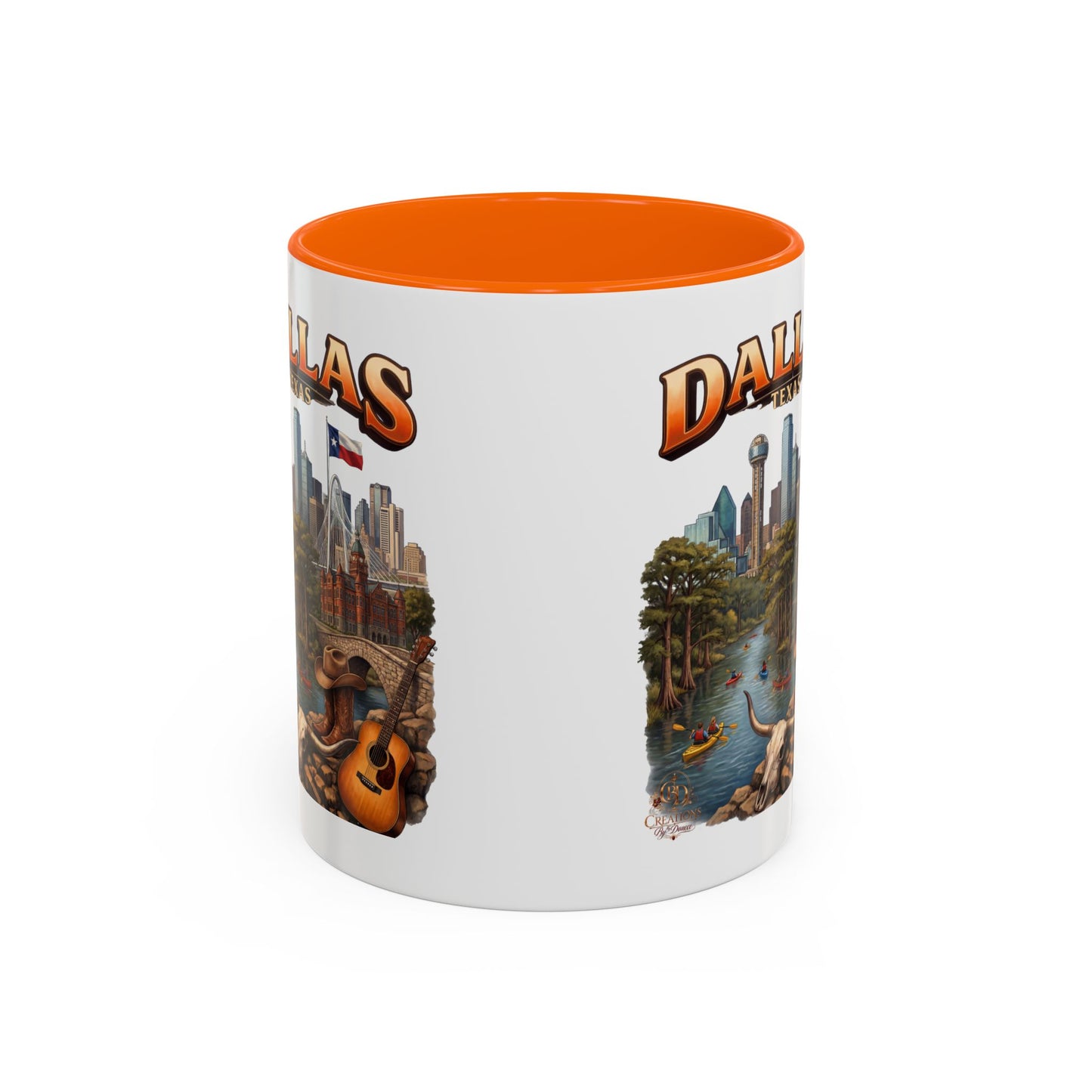 Dallas Skyline Accent Coffee Mug — Texas Souvenir Mug with Guitar & Cityscape
