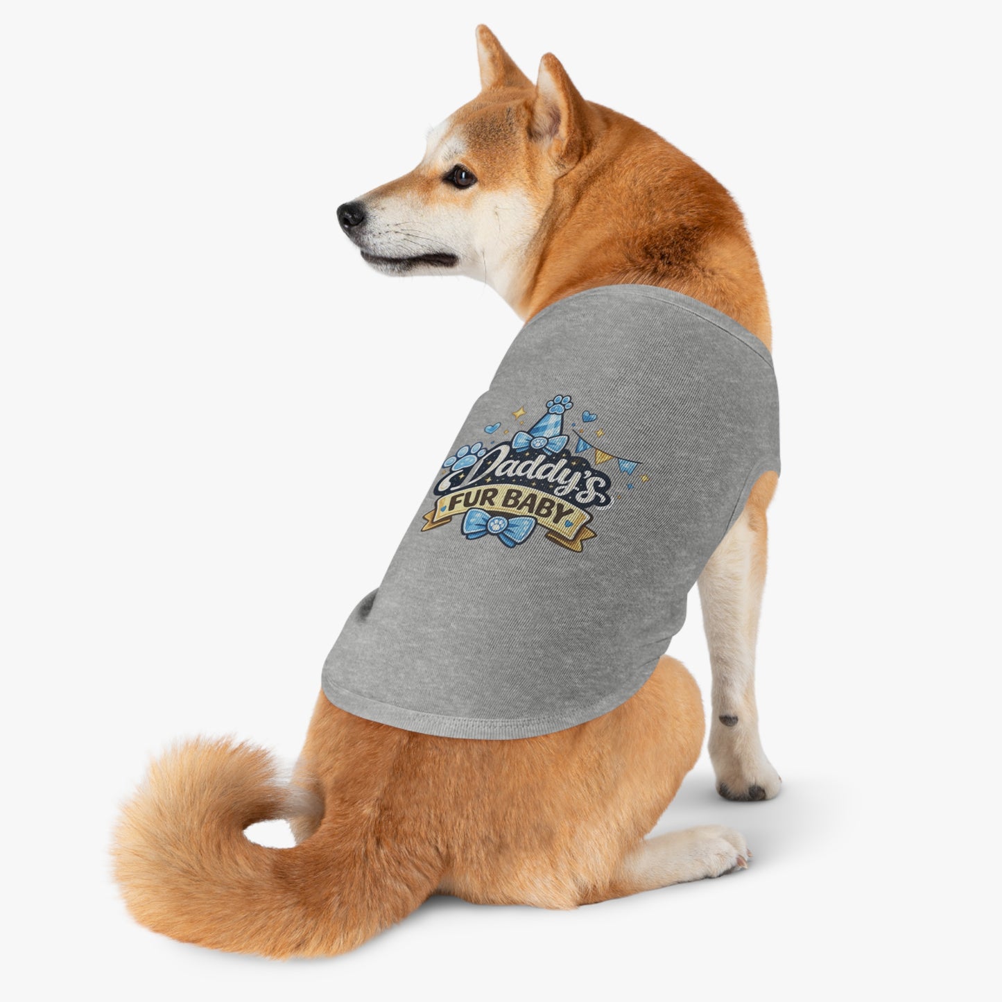 Pet Tank — "Daddy's Fur Baby" Blue Bow Paw Print Dog Tank Top