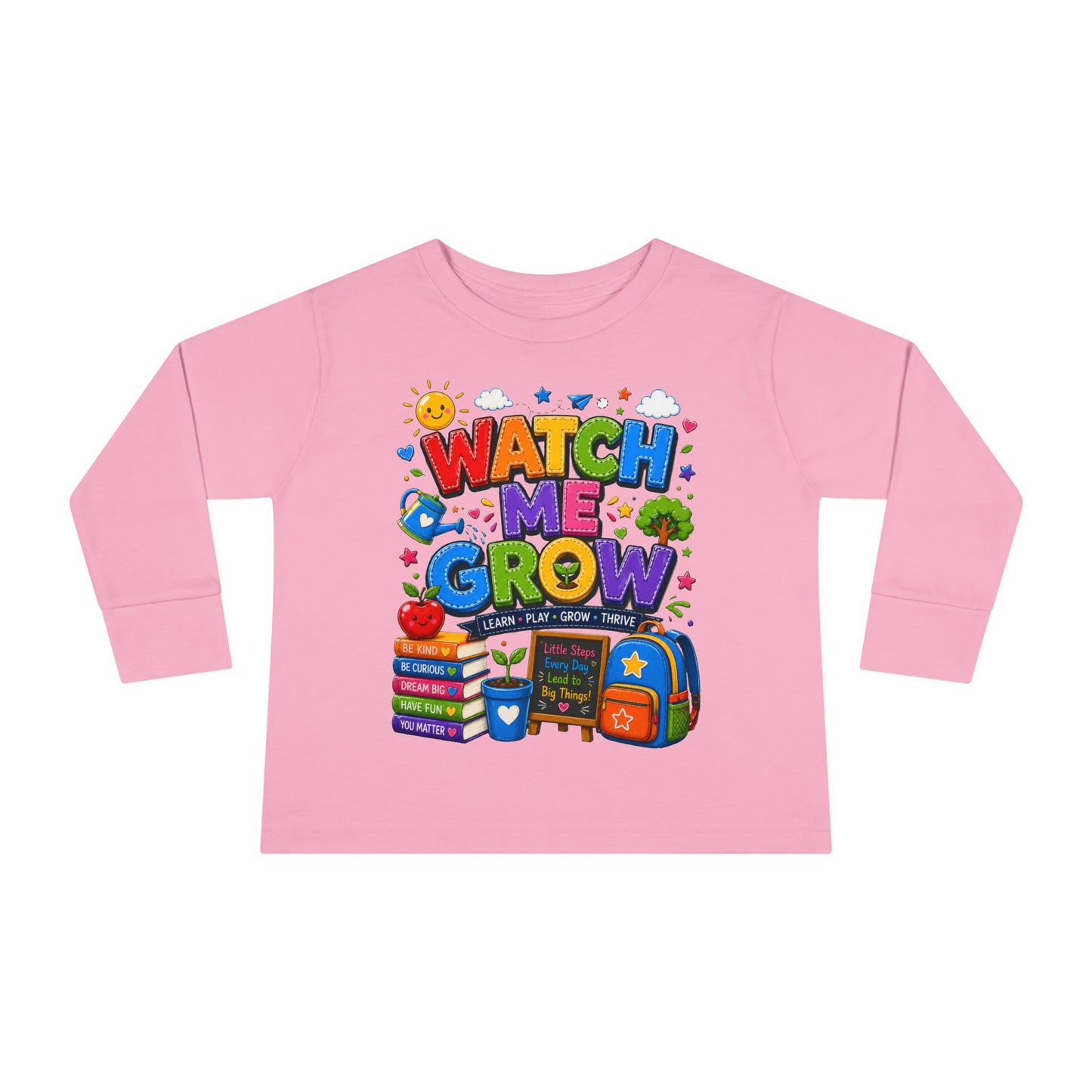 Watch Me Grow Toddler Long Sleeve Tee — Back to School Cute Growth Shirt
