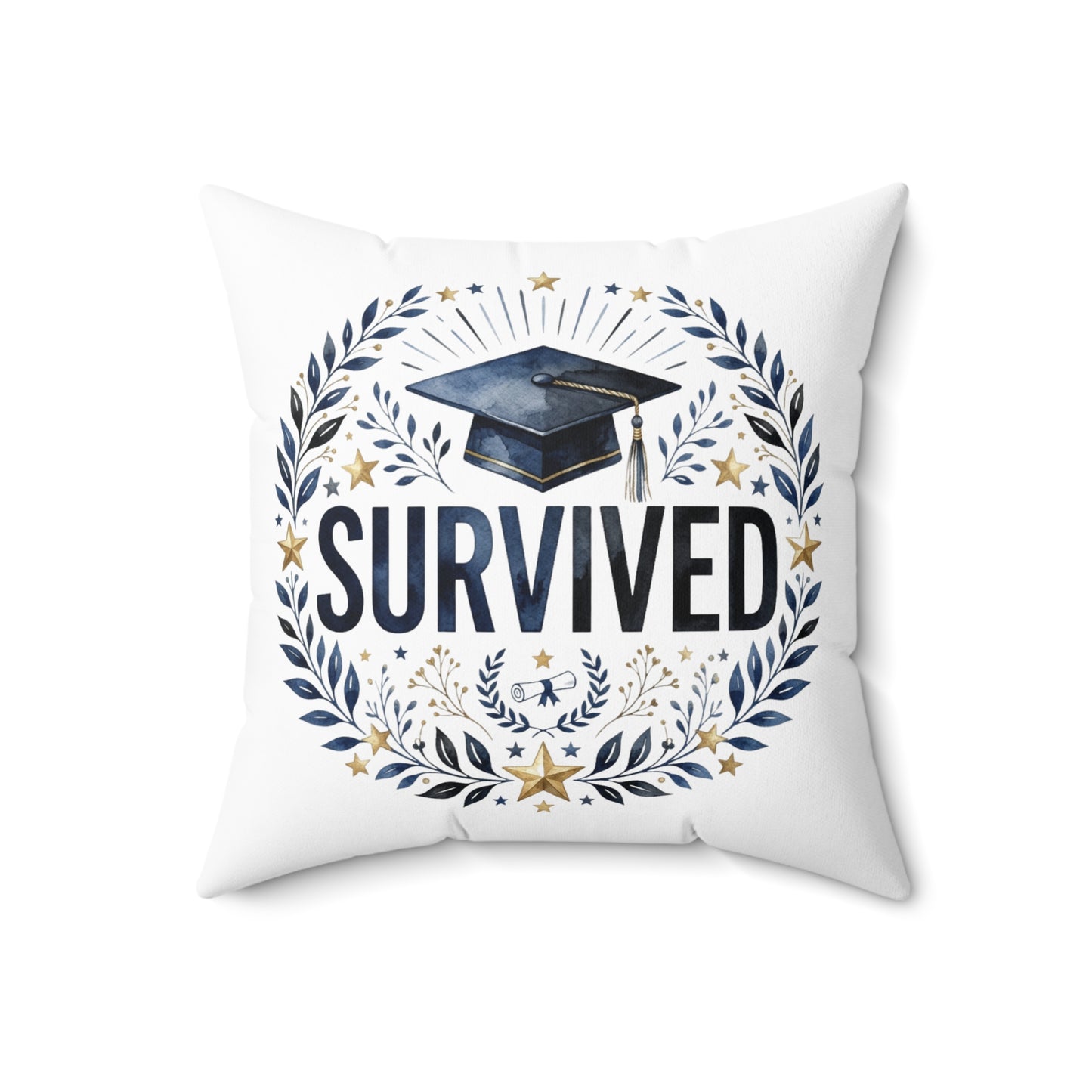 Survived Graduation Pillow — Congrats Grad Cap Decorative Throw Pillow