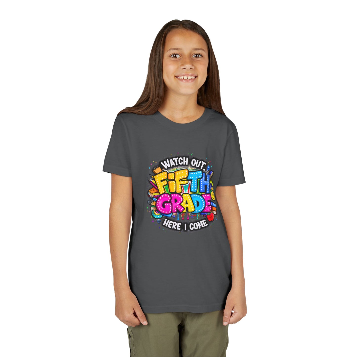 Fifth Grade T‑Shirt for Kids - "Watch Out Fifth Grade Here I Come" Back-to-School Tee