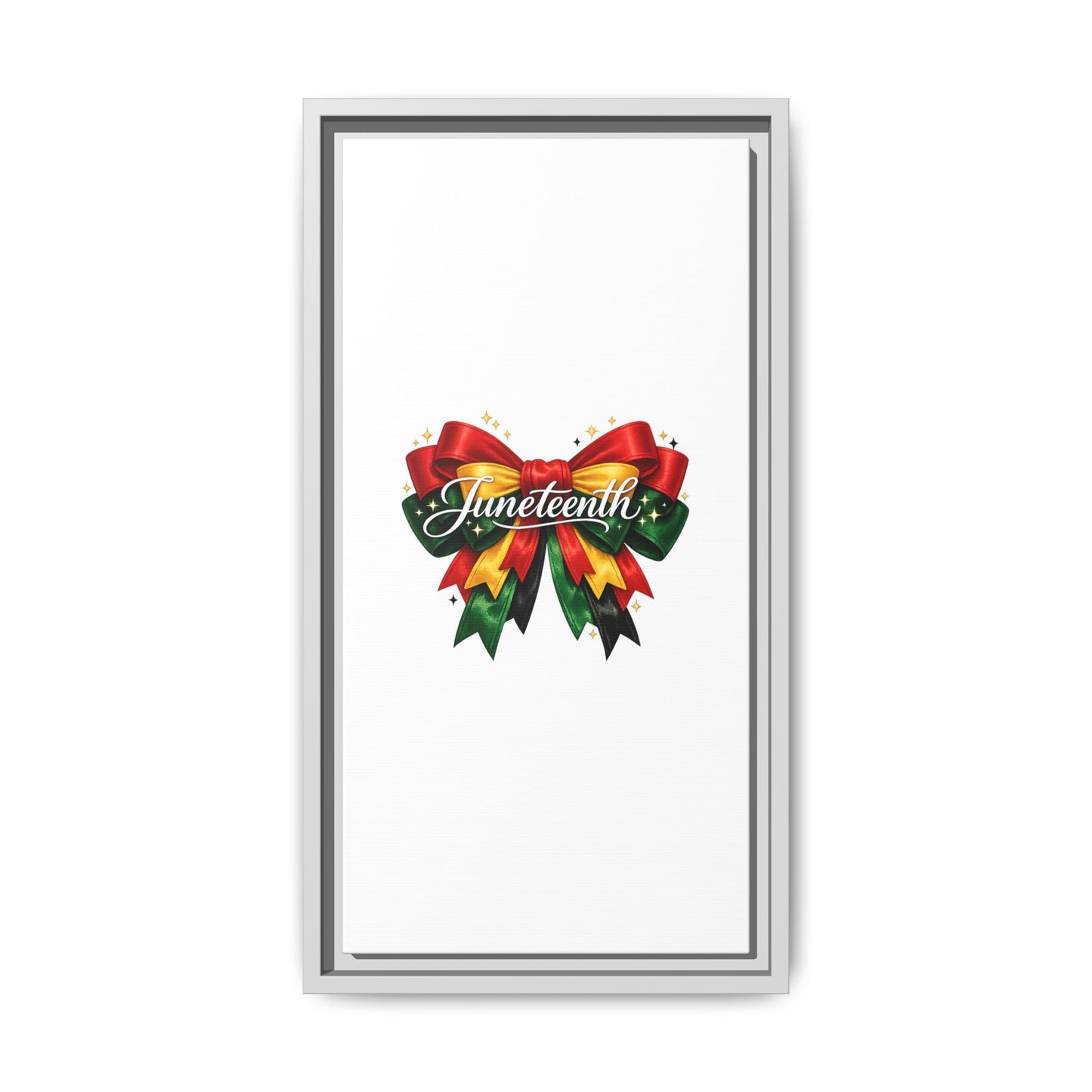 Juneteenth Framed Canvas Print – Festive Red, Green & Gold Ribbon Wall Art