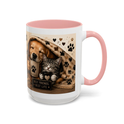 Dog and Cat Coffee Mug – "Best Friends, Best Life" Accent Tea Cup (11/15oz)