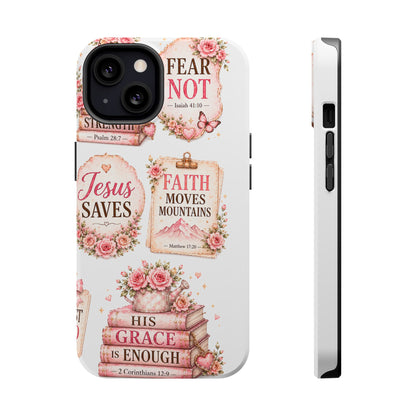 Christian Phone Case - "Fear Not, Faith Moves Mountains, Jesus Saves" Floral Magnetic Impact-Resistant Case