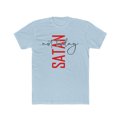 Crew Tee — "No Today Satan" Vertical Red Text Graphic T‑Shirt